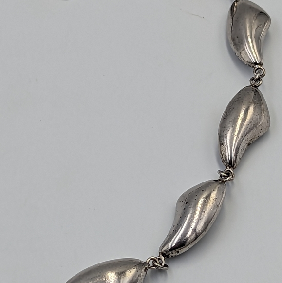 Bold Modernist Abstract Sterling Silver Puffed links Statement Necklace - Picture 5 of 10